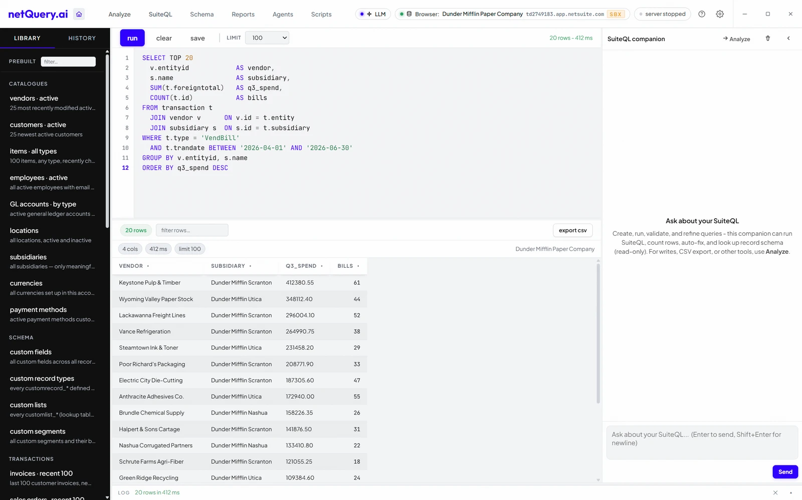 A workspace for SuiteQL